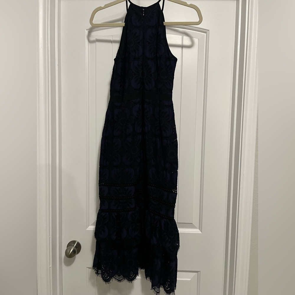 Banana Republic Lace Sheath Dress Petite 00P Navy Black Floral Cocktail Holiday - Picture 3 of 12